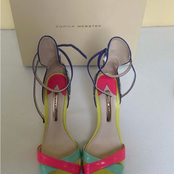 Sophia Webster Pink and Green Heels with Strappy Design - Picture 2 of 3